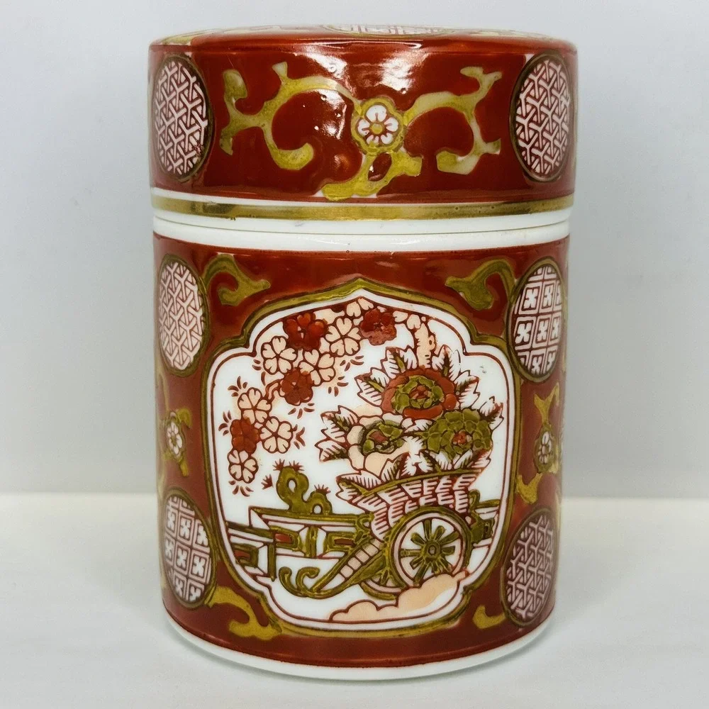 Vintage‎ Gold Imari Hand Painted Spice Tea Jar with Lid Red Gold Japanese Floral